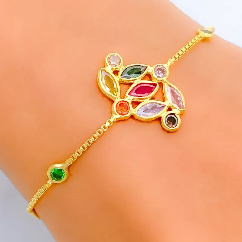 Women’s delicate bracelets-Faceted Charming 22k Gold CZ Bracelet