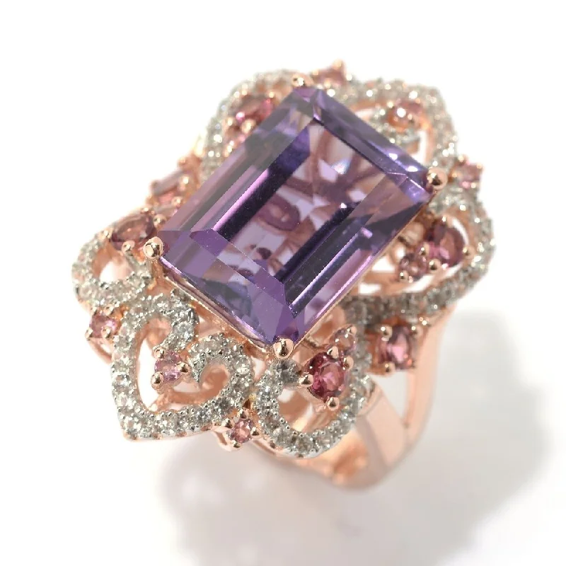 Women’s diamond rings for engagement-7.18ctw African Amethyst, Pink Tourmaline & White Zircon Ring