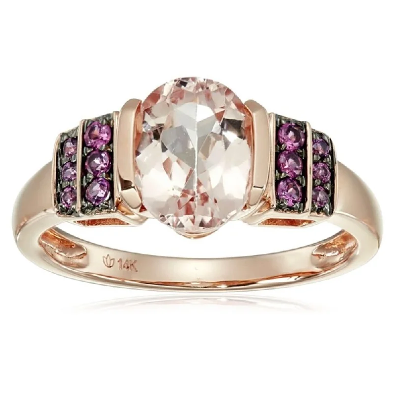 Women’s solitaire rings-Rose Gold Plated Over Sterling Silver Morganite and Rhodolite Garnet Ring