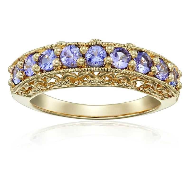 Women’s handmade rings-Yellow Plating Sterling Silver Tanzanite Stackable Band Ring