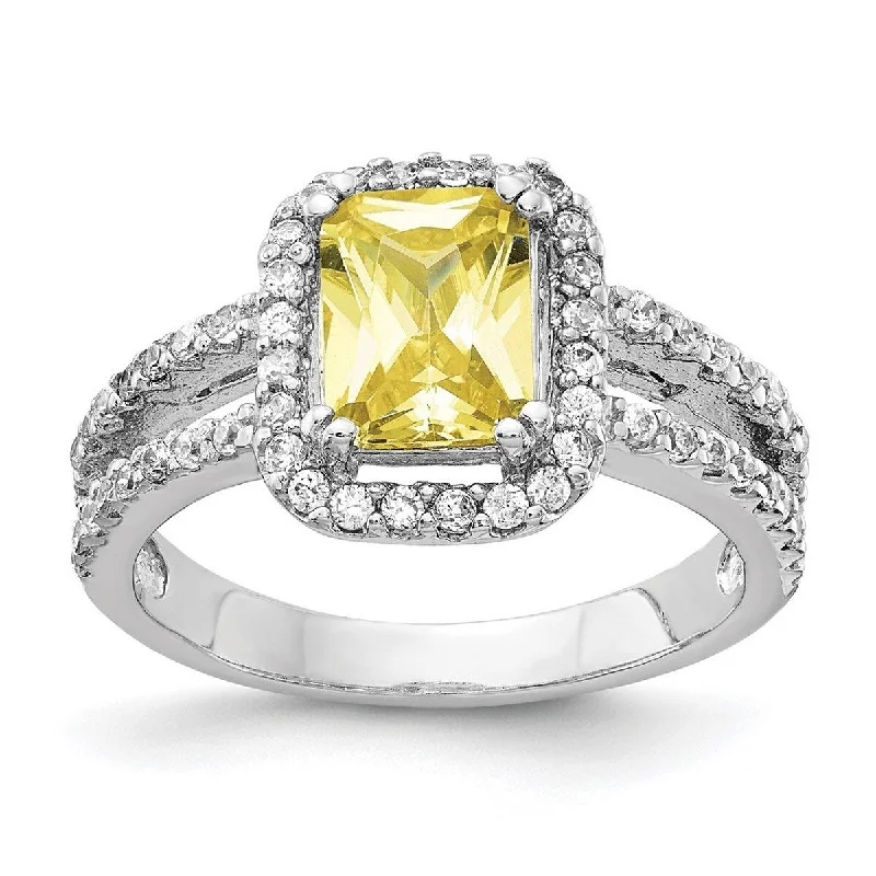 Women’s diamond solitaire rings-Curata 925 Sterling Silver CZ Cubic Zirconia Simulated Diamond Canary Square Ring