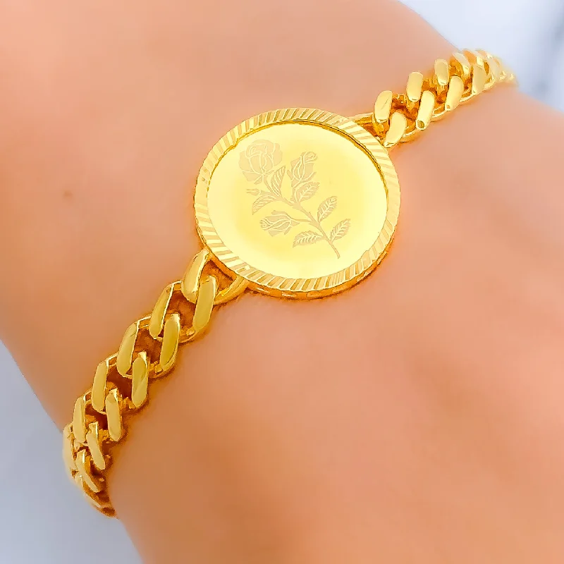 Women’s diamond bracelets-Upscale Floral 21k Gold Coin Bracelet