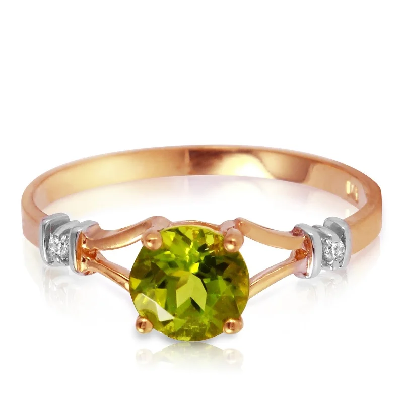 Women’s diamond wedding rings-14K Solid Gold 0.87 Carat Diamond Ring w/ Round Green Peridot Gemstone