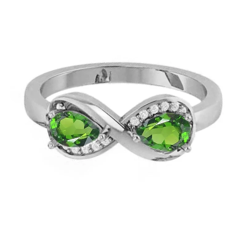 Women’s silver engagement rings-925 Sterling Silver Chrome Diopside and White Topaz Ring