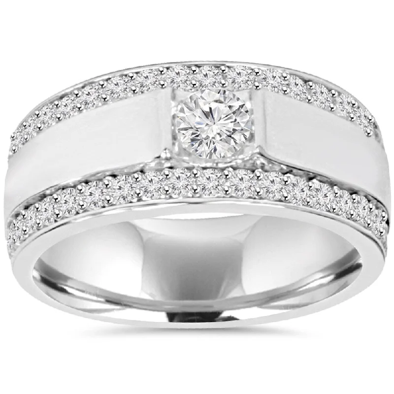 Women’s butterfly rings-10K White Gold 1 7/ 8 TDW Diamond Double Row Mens Ring