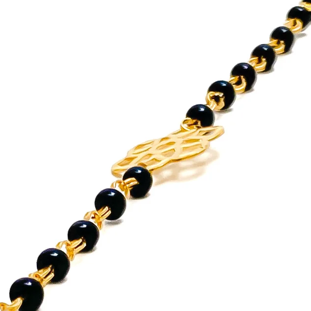 Women’s boho bangles-Dainty Elevated 22k Gold Black Bead Baby Bracelet