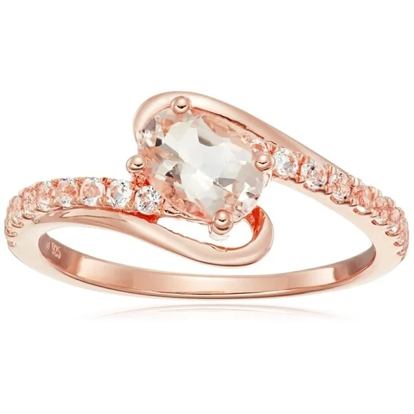 Women’s diamond wedding rings-Rose Gold-plated Silver Morganite, White Topaz Ring, Size 7 - Pink