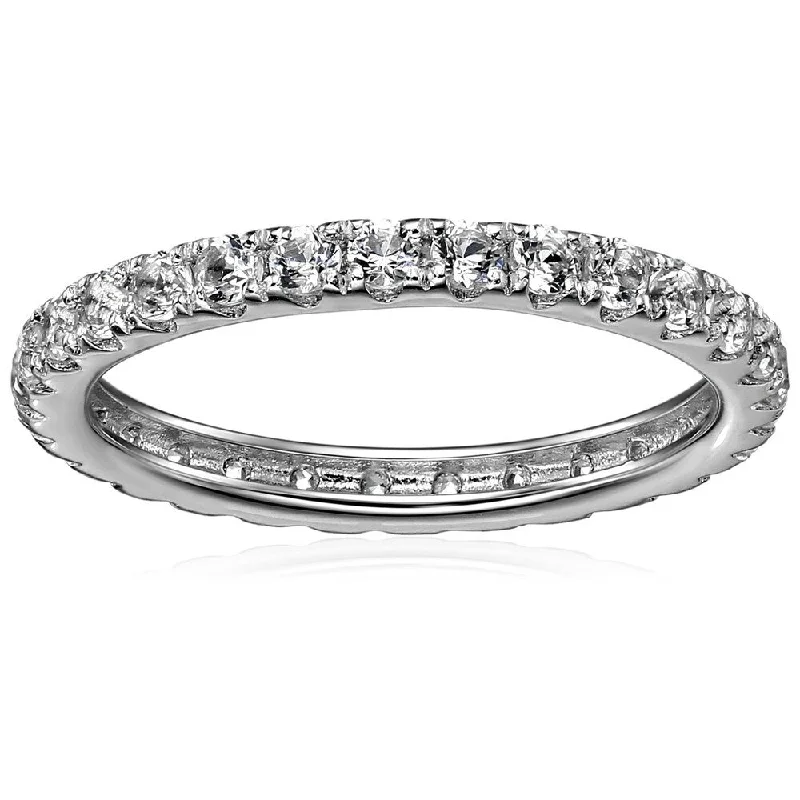 Women’s engraved wedding rings-Sterling Silver Created White Sapphire Eternity Band Ring, Size 7