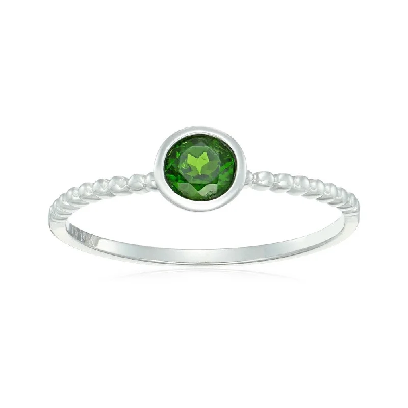 Women’s princess cut rings-10k White Gold Chrome Diopside Solitaire Beaded Shank Stackable Ring, Size 7