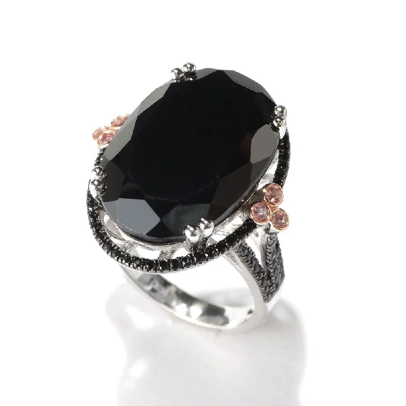 Women’s men’s rings for women-925 Sterling Silver Black Spinel and Pink Tourmaline Ring