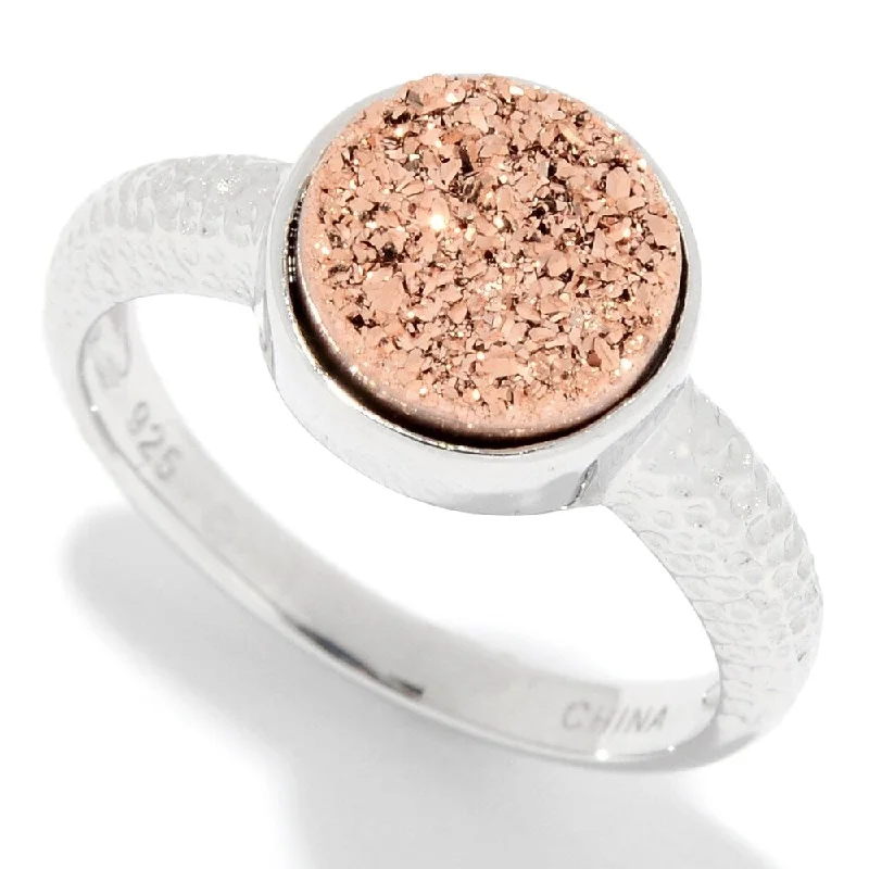 Women’s infinity wedding rings-Sterling Silver Round Drusy Textured Ring