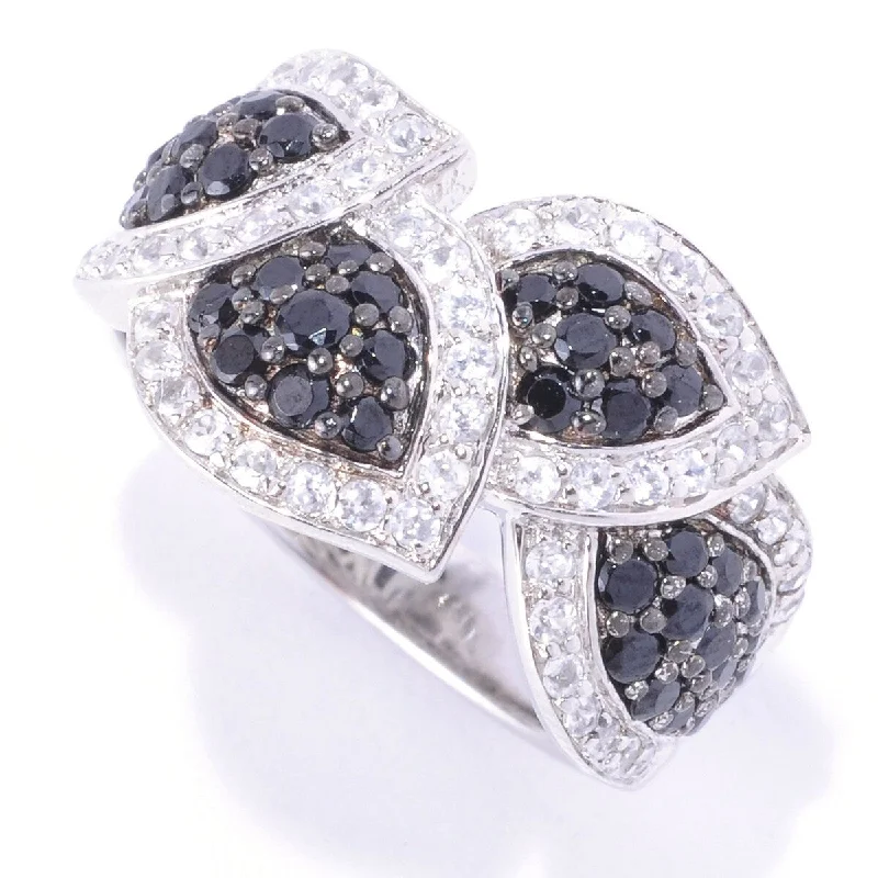 Women’s stackable rings-925 Sterling Silver Black Spinel and White Natural Zircon Ring