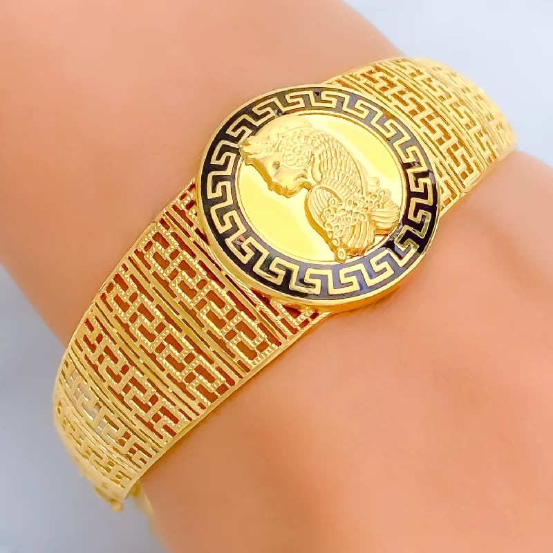 Women’s fancy bracelets-Distinct Draped 21K Gold Cameo Flexi Bangle Bracelet