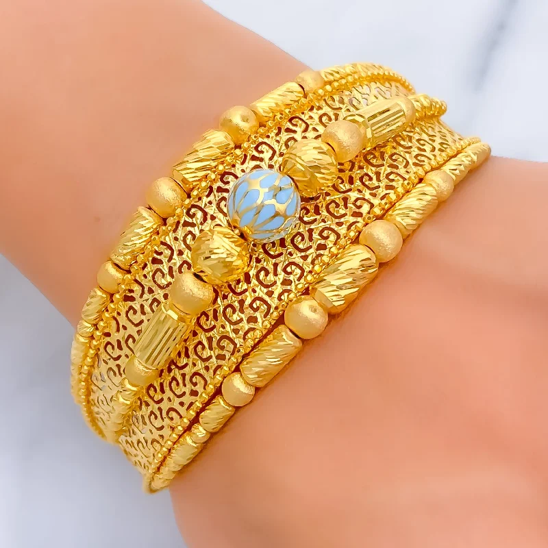 Women’s thin bracelets-Regal Exquisite Layered 21K Gold Bangle Bracelet