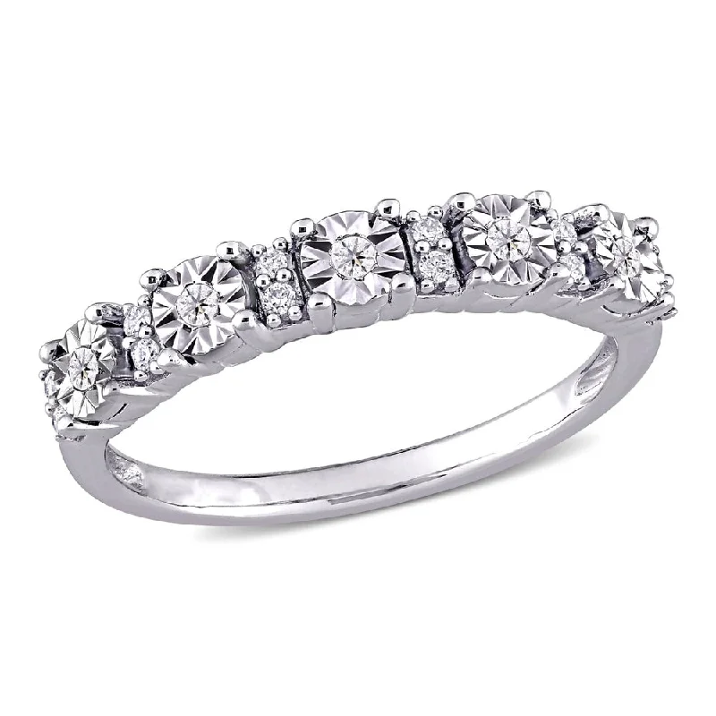 Women’s vintage engagement rings-Miadora 10k White Gold 1/10ct TDW Diamond Five-stone Semi Eternity Band Ring