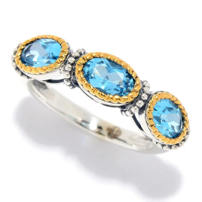 Women’s men’s rings for women-925 Sterling Silver Swiss Blue Topaz 3-Stone Ring