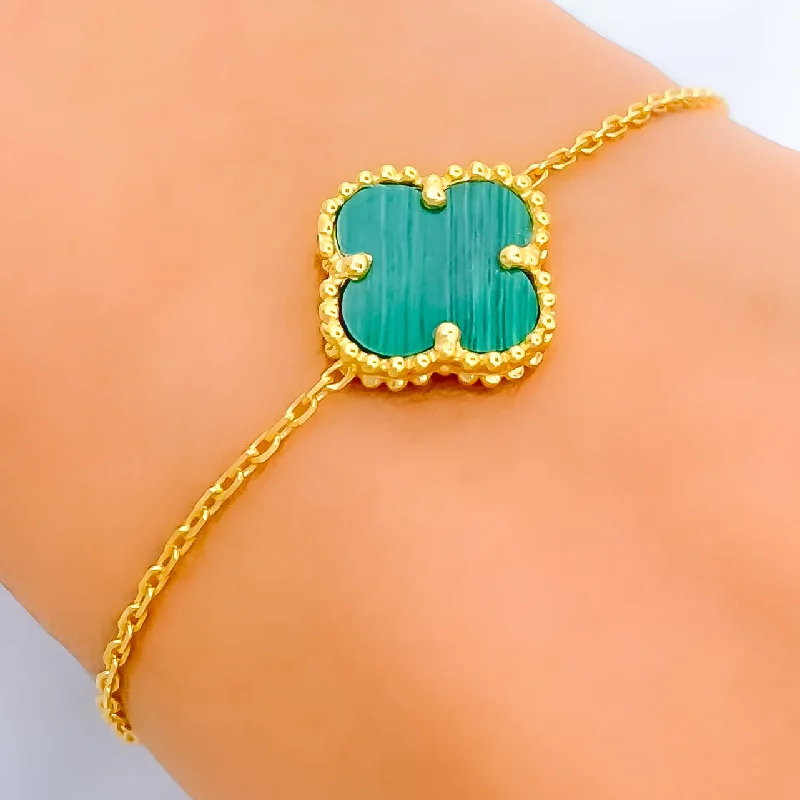 Women’s delicate bracelets-Lovely Vibrant 21k Gold Clover Bracelet