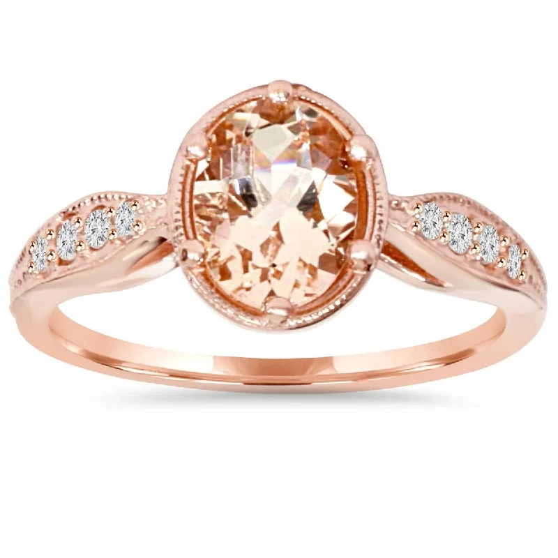 Women’s classic wedding rings-1ct Vintage Morganite & Diamond Ring Rose Gold