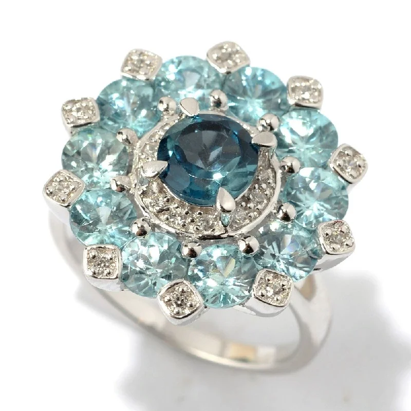 Women’s thin bands rings-925 Sterling Silver Blue Zircon,London Blue Topaz,White Cz Ring