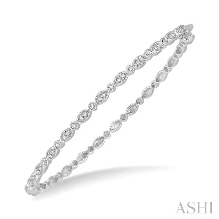 Women’s silver bangles-1/4 ctw Marquise Mount Round Cut Diamond Stackable Bangle in 14K White Gold