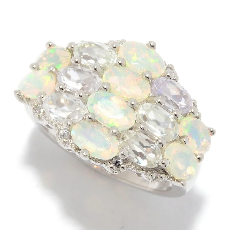 Women’s rose gold rings-925 Sterling Silver Ethiopian Opal and White Natural Zircon Ring