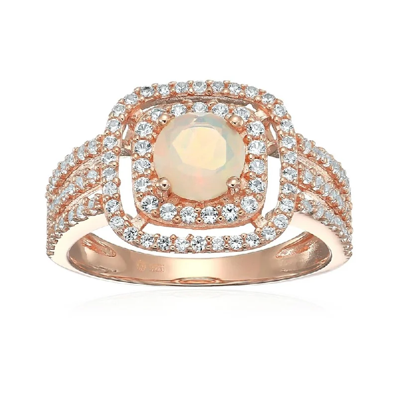 Women’s classic rings-Rose Gold-plated Silver Ethiopian Opal & White Sapphire Ring