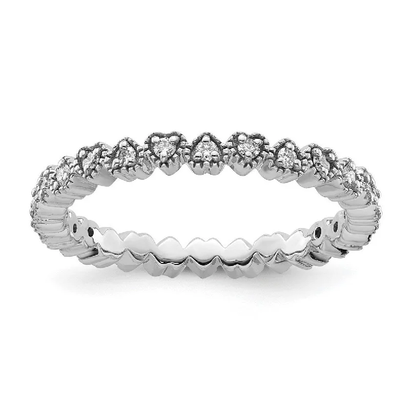 Women’s stackable rings-Curata 925 Sterling Silver Polished Prong set Patterned Stackable Expressions Diamond Ring