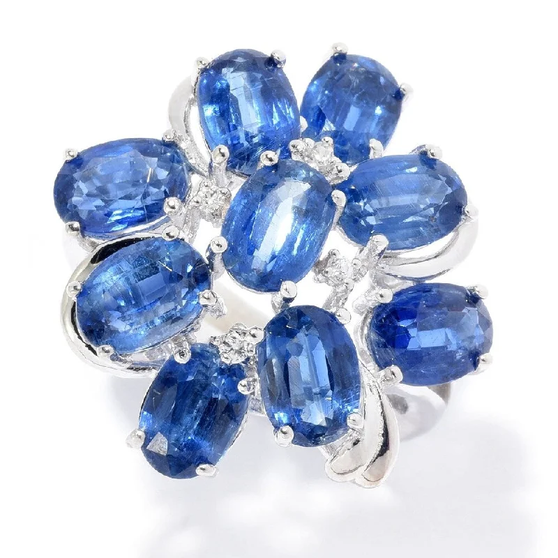 Women’s simple wedding rings-Sterling Silver 8.51ctw Kyanite & White Zircon Flower Ring