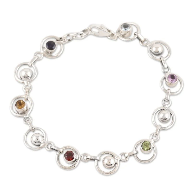 Women’s engraved charm bracelets-Novica Handmade Colorful Orbs Multi-Gemstone Link Bracelet