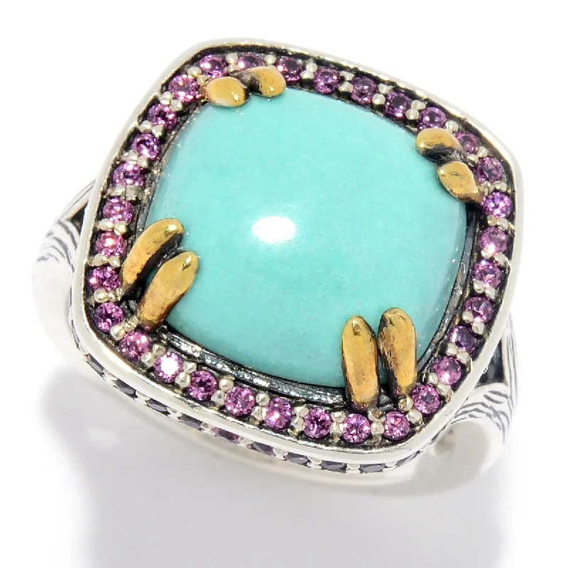 Women’s radiant diamond rings-925 Sterling Silver Rhodolite Garnet and Campitos Turquoise Ring