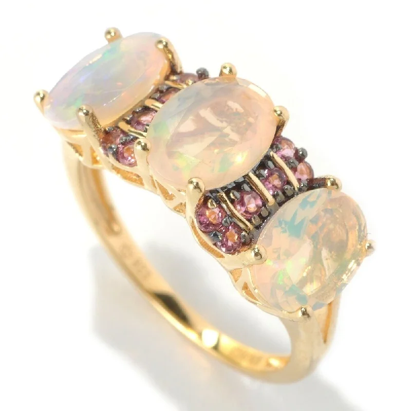 Women’s symbolic rings-Yellow Gold over Silver 2 1/4ct Pink Tourmaline and Opal Ring