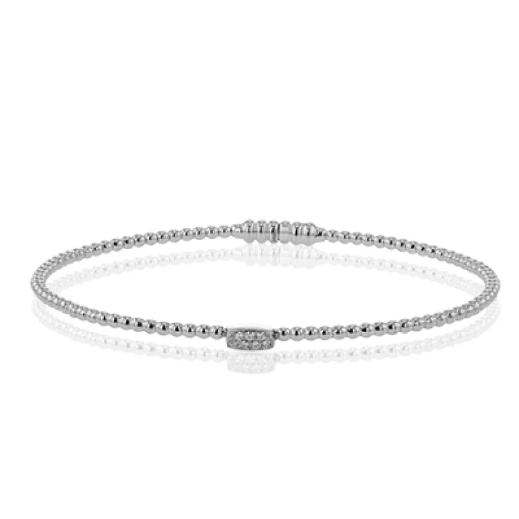 Women’s engraved bracelets-18K beaded bangle with diam accent 0.06 ctw. and magnetic closure, a perfect bangle for stacking