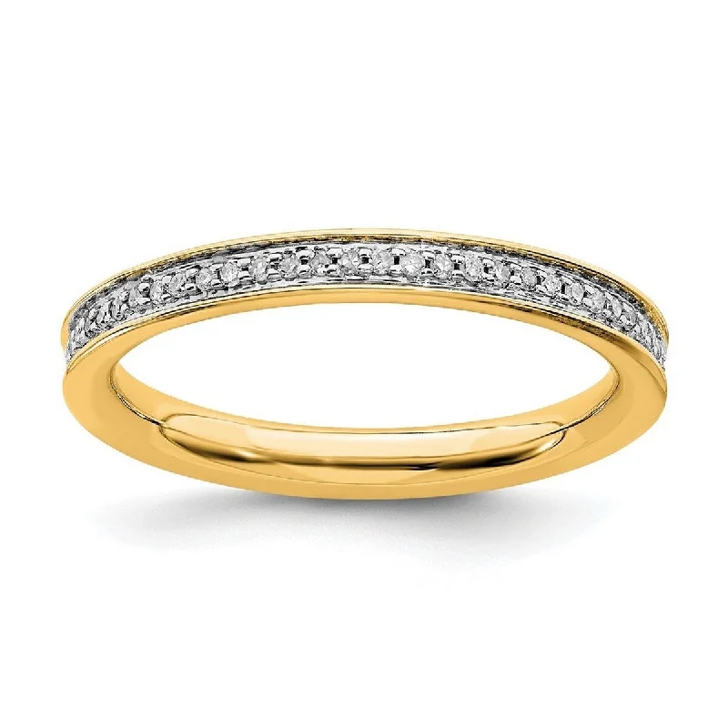 Women’s silver rings-Curata 925 Sterling Silver Polished Prong set Stackable Expressions and Diamonds Gold Plated Ring