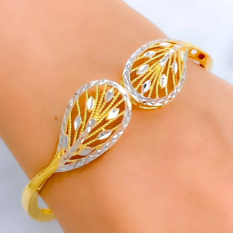 Women’s braided bracelets-Unique Feather Adorned 22k Gold Bangle Bracelet