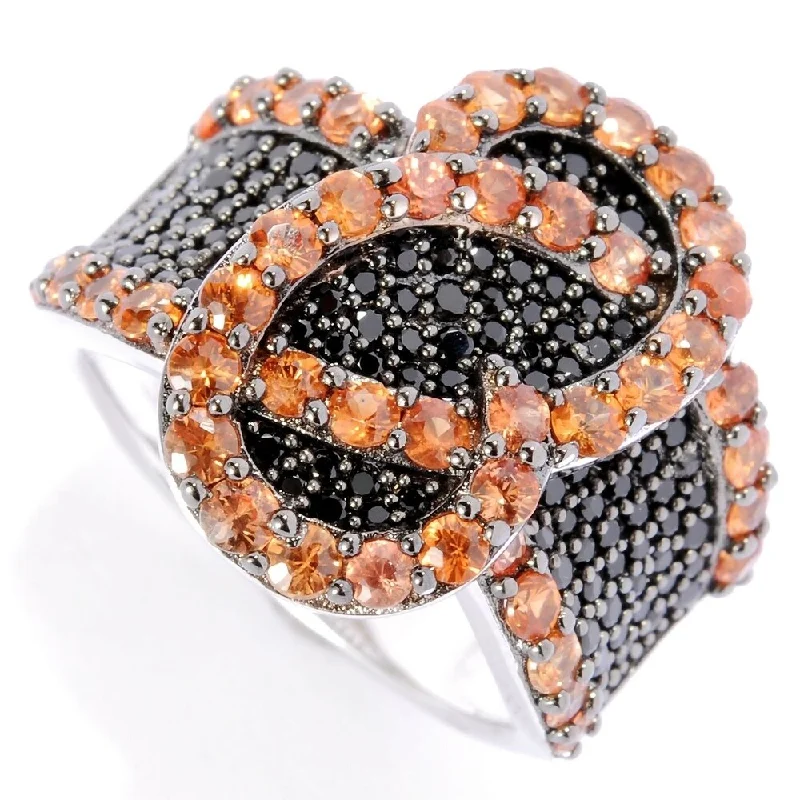 Women’s nature-inspired rings-Sterling Silver 3.06Ctw Orange Sapphire & Black Spinel Band Ring