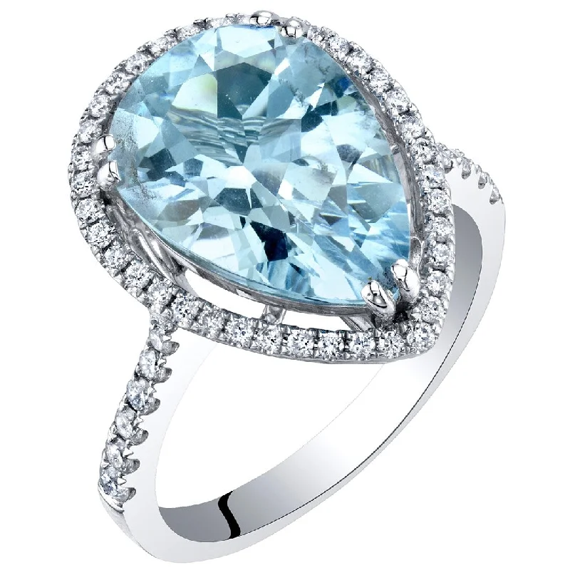 Women’s silver engagement rings-IGI Certified 4.35 ct Aquamarine and Diamond Ring in 14k White Gold