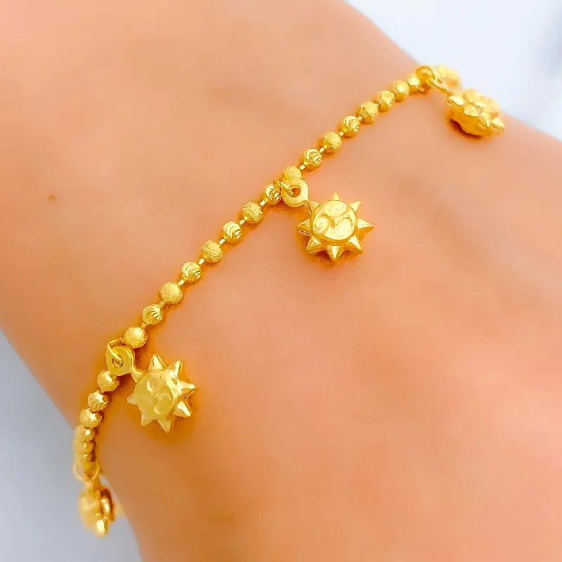 Women’s custom bracelets-Smiling Sun Charm 22k Gold Bracelet