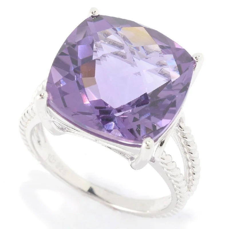 Women’s turquoise rings-Sterling Silver 14Mm Cushion Shaped 9.5Ctw Amethyst Ring Size - 5