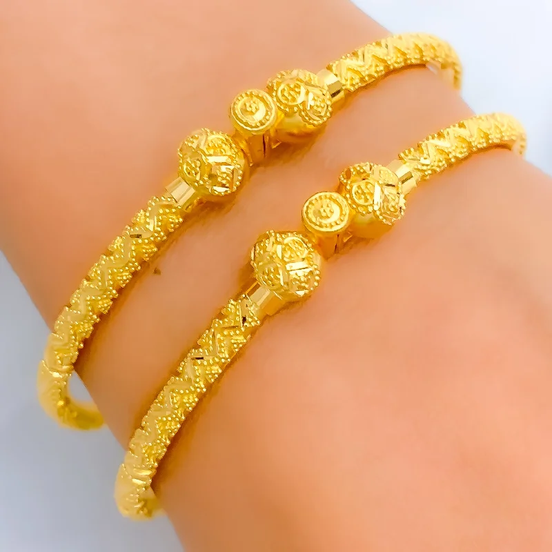 Women’s solid gold bracelets-Intricate Zigzag Pipe Bangles