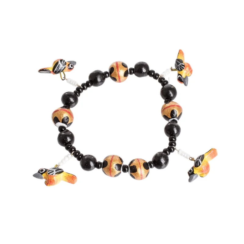 Women’s stackable bracelets-Novica Handmade Gallant Birds Ceramic Beaded Stretch Bracelet