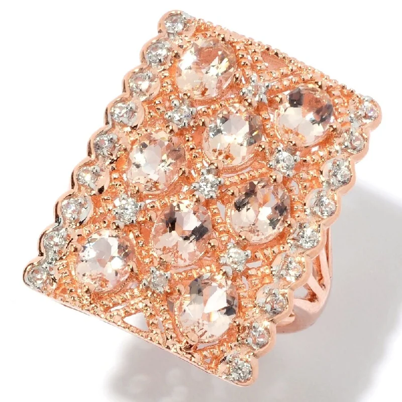 Women’s men’s rings for women-14k Gold Morganite and White Zircon Rectangle Ring