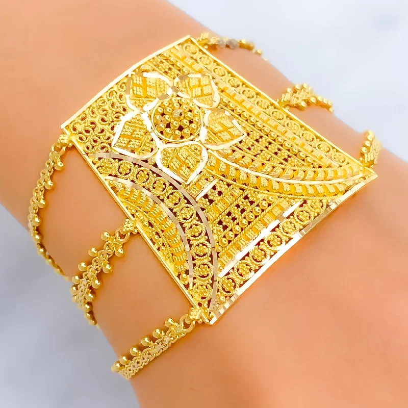 Women’s stackable bangles-Glimmering Floral 22k Gold Statement Bracelet