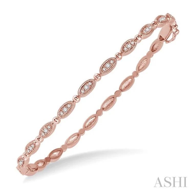 Women’s gemstone studded bracelets-1/4 ctw Oval Mount Round Cut Diamond Stackable Bangle in 14K Rose Gold