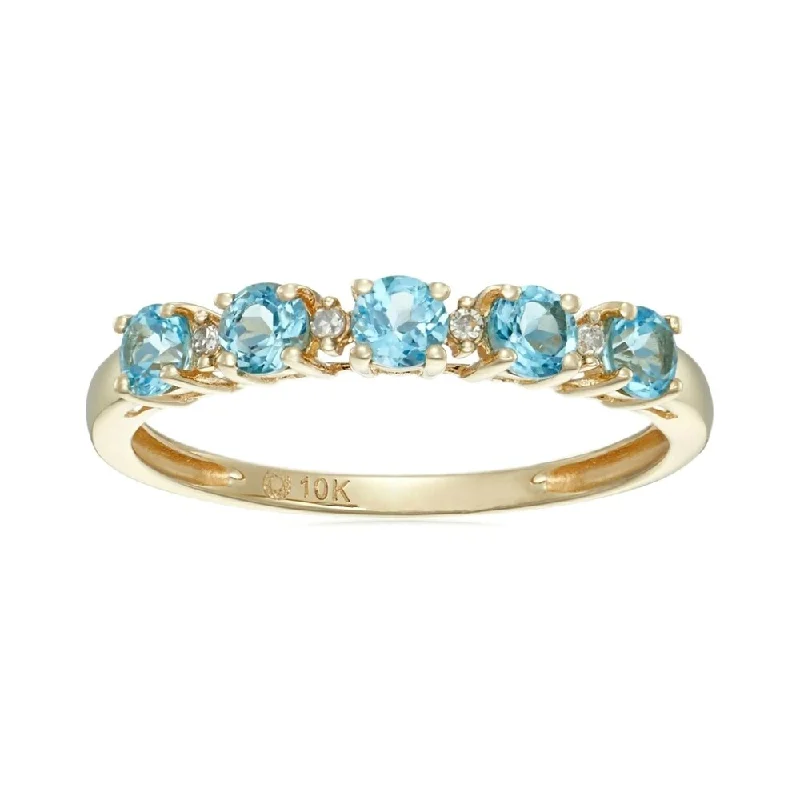 Women’s colorful gemstone rings-10k Yellow Gold Swiss Blue Topaz & Diamond Accented Stackable Ring