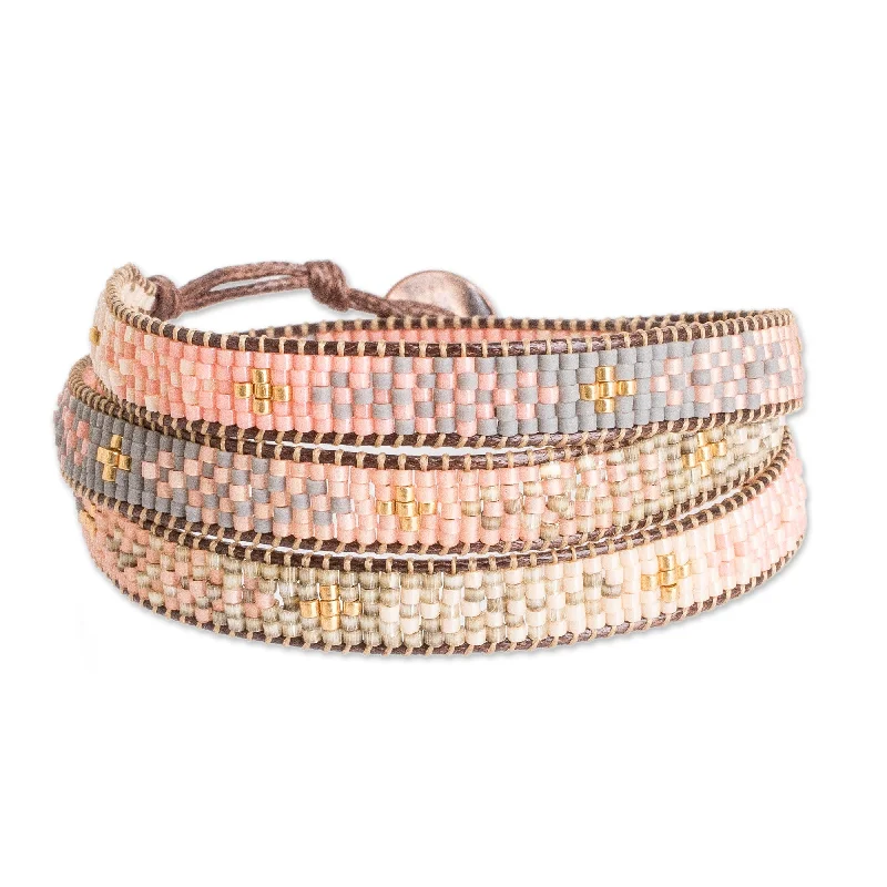 Women’s bangles sets-Novica Handmade Casual Mosaic Glass Beaded Wrap Bracelet