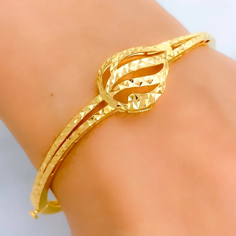 Women’s lucky bracelets-Chic Open Leaf 22k Gold Bangle Bracelet