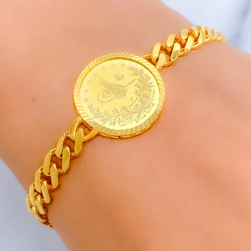 Women’s cuff bracelets-Dapper Circular 21k Gold Coin Bracelet