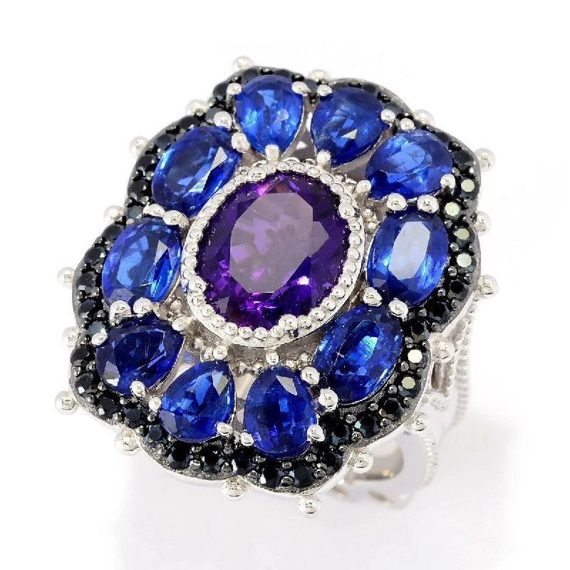 Women’s silver engagement rings-Dallas Prince Designs Sterling Silver 7.56ctw African Amethyst, Kyanite & Black Spinel Cluster Ring