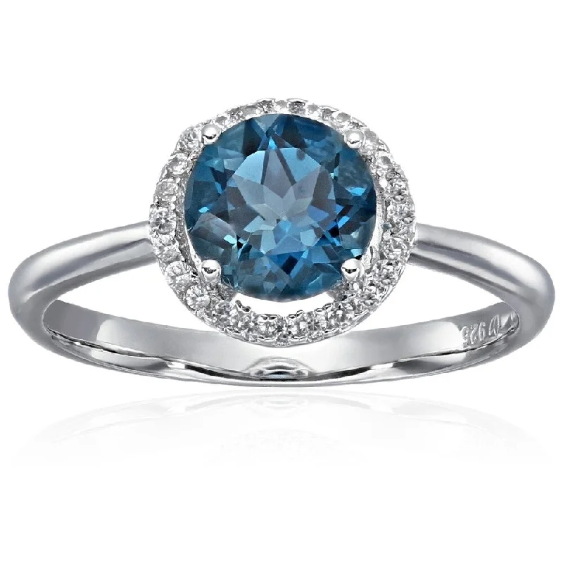 Women’s vintage diamond rings-Sterling Silver London Blue Topaz, White Zircon Ring Size - 7