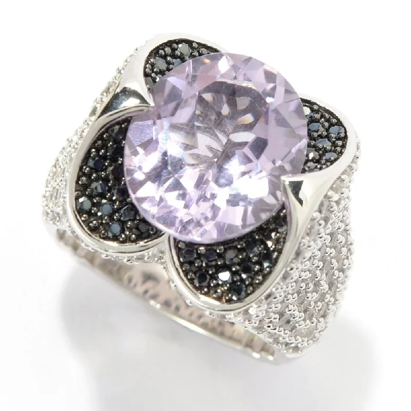 Women’s men’s rings for women-Sterling Silver 9.31ct Pink Amethyst White Zircon and Black Spinel Ring